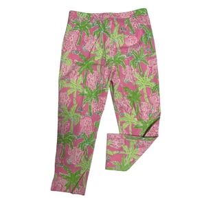 Lily Pulitzer Vintage Taboo Elephant Pink Green Cropped Pants Women's 10